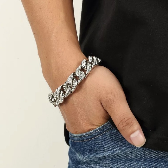 Other - MEN silver linked bracelet piece bling out style